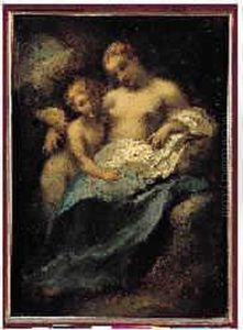 Jeune Femme Et Amour. by Narcisse-Virgile D Az De La Pena