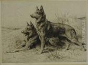 Alsatians In A Landscape by Herbert Thomas Dicksee