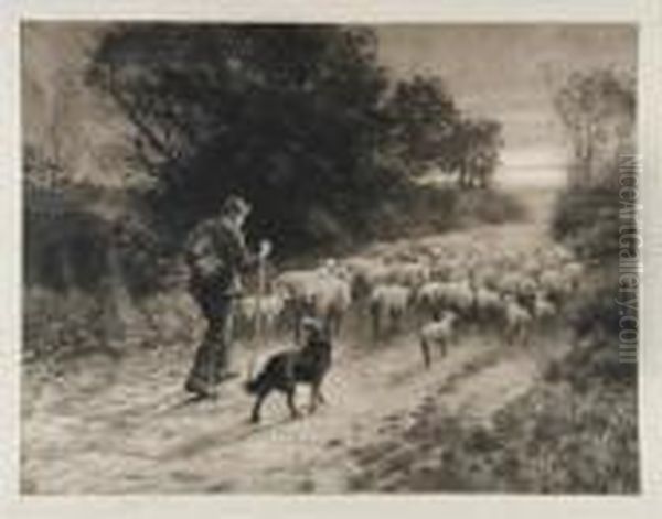 A Shepherd Driving His Flock - view 1