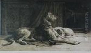 Interior With Recumbent Hound And Terrier