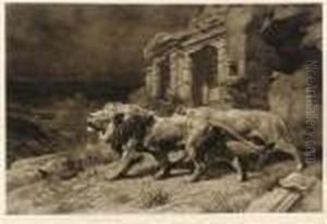 Lions Before Temple Ruins by Herbert Thomas Dicksee