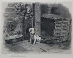 A Troublesome Pup 'herbert Dicksee' In Pencil by Herbert Thomas Dicksee
