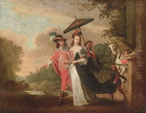 Elegant figures in a garden - view 1