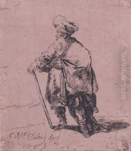 An Oriental Figure Holding A Staff