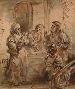 A Group Of Peasants In An Interior. by Christian Wilhelm Ernst Dietrich