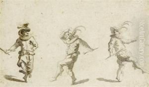 Three Figures From The Commedia Dell' Arte by Christian Wilhelm Ernst Dietrich