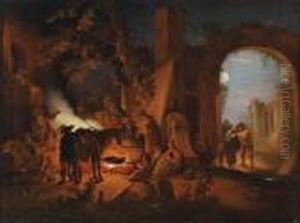 Nocturnal Scene At A Camp by Christian Wilhelm Ernst Dietrich