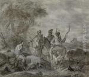 Drei Orientalische Reiter Mit Zwei Badenden by Christian Wilhelm Ernst Dietrich