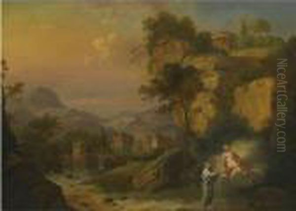 An Extensive River Landscape With Apollo And A Muse - view 1