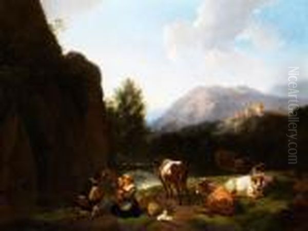 Hirtenfamilie In Bergigerlandschaft - view 1