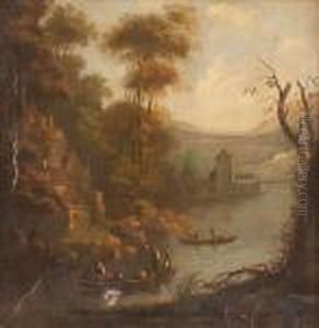 Flusslandschaft Mit Anglern by Christian Wilhelm Ernst Dietrich