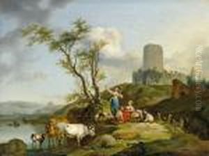 Ideallandschaft Mit Idyllischer Staffage