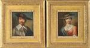 Portrait D'homme Au Chapeau - Portrait De Femme A La Robe Rose by Christian Wilhelm Ernst Dietrich