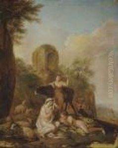 Shepherdesses And Their Flocks In A Classical Landscape