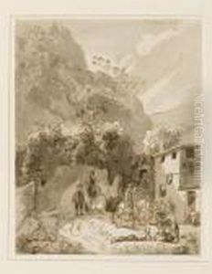 Italian Landscape With Travellers. by Christian Wilhelm Ernst Dietrich