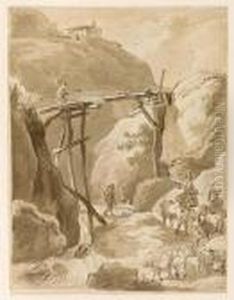 Peasants With Cattle By A Creek. by Christian Wilhelm Ernst Dietrich