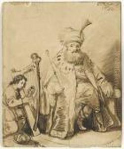 Au Recto : David Jouant De La Lyre Au Roi Saul
 Au Verso : Jesus Et Marie-madeleine
 Plume Et Encre Brune Sur Traits De Crayon Noir, Lavis Brun