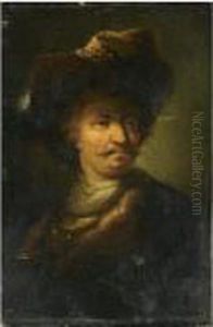 Portrait Of A Gentleman, Bust-length, Wearing A Feathered Hat by Christian Wilhelm Ernst Dietrich