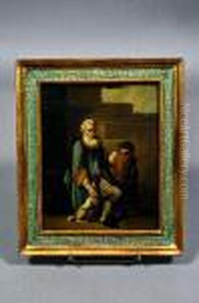 Vieil Homme Barbu Assis Avec Son Chien - view 1