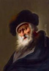 Attribuito Ritratto Di Uomo Barbuto Con Fascia Sulla Fronte E Copricapo