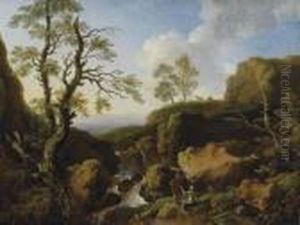 Paesaggio Con Cascata E Figure by Christian Wilhelm Ernst Dietrich