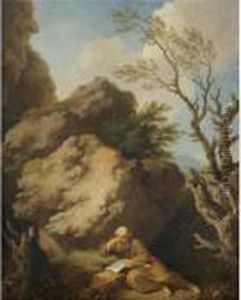 A Hermit Saint Studying The Bible In The Wilderness