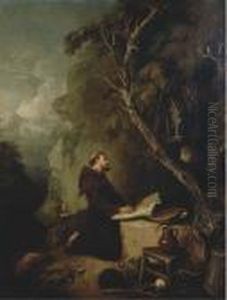 The Penitent Saint Francis In A Rocky Landscape by Christian Wilhelm Ernst Dietrich