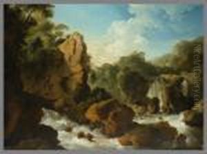 Bergige Landschaft Mit Felsen Und Wasserfallen by Christian Wilhelm Ernst Dietrich