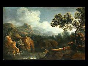 Gebirgslandschaft Mit Zwei Anglern
Ol/holz