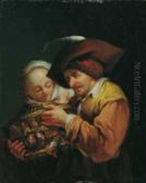 Der Geflugelhandler. Ol Auf Leinwand, Auf Holz Aufgezogen. H 19,5; B 15,8 Cm. - view 1