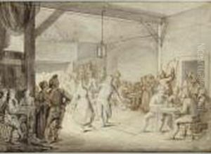 : An Inn With People Making Music And Dancing by Christian Wilhelm Ernst Dietrich