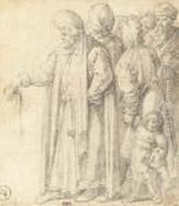 A Group Of Orientals, One Leading A Small Child by Christian Wilhelm Ernst Dietrich