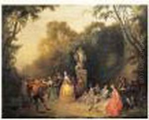 Scene De Bal Dans Un Jardin by Christian Wilhelm Ernst Dietrich