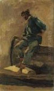 Ein Pfeiferauchender Fischer An Seinem Boot. by Ludwig Dill