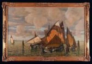 Lodzie Rybackie W Lagunie Po Deszczu by Ludwig Dill