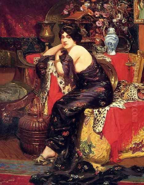 A Harem Beauty Seated On A Leopard Skin - view 1