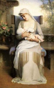Young Mother Feeding Her Baby by Nicolas-Bernard Lepicier