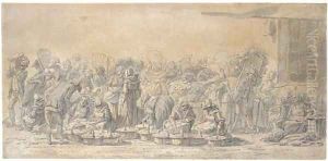 A crowded vegetable market by Nicolas-Bernard Lepicier