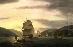 A Frigate A Lugger And Merchant Ship In Dartmouth Harbour 1808 by Thomas Luny