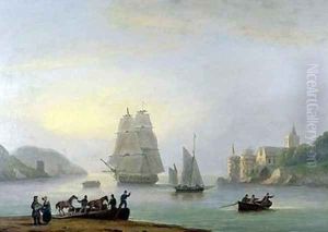 A Brig Entering Dartmouth Harbour with a Ferry in the Foreground 1828 by Thomas Luny