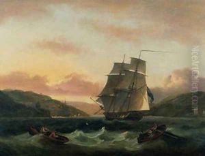 A Brigantine in Full Sail in Dartmouth Harbour by Thomas Luny