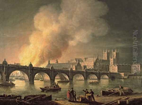 Westminster Bridge and the Burning of the Houses of Parliament from Lambeth - view 1