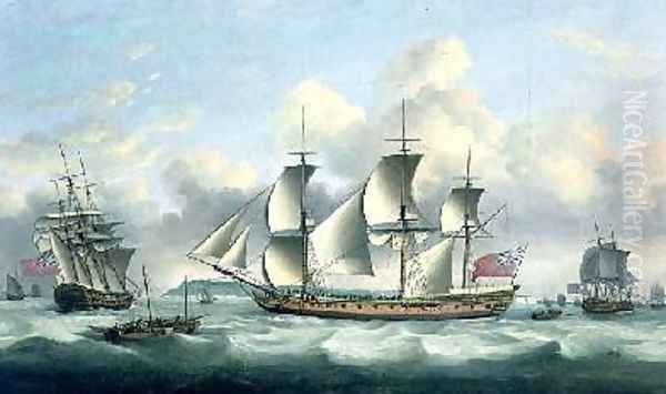 Three British frigates offshore 1782 - view 1