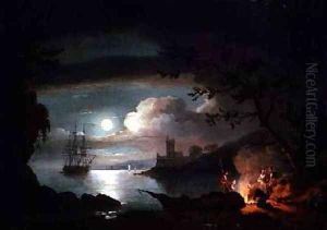 Teignmouth by moonlight by Thomas Luny