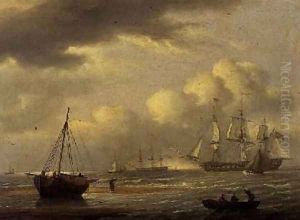 An Indiaman in stays and boats off the south coast