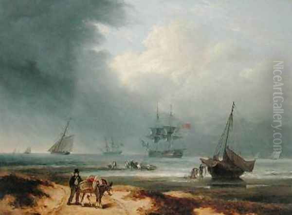 Shipping in a Windswept Bay with Men Working on the Shore 1812 - view 1