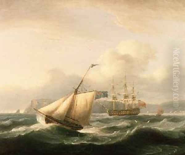 A Two-Decker Anchored in Torbay Harbour with a Cutter in the Foreground 1824 - view 1