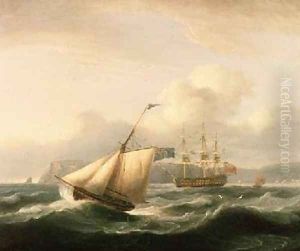 A Two-Decker Anchored in Torbay Harbour with a Cutter in the Foreground 1824 by Thomas Luny