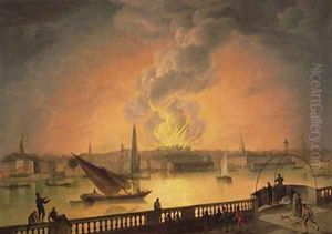 The Burning of Drury Lane Theatre from Westminster Bridge 1809