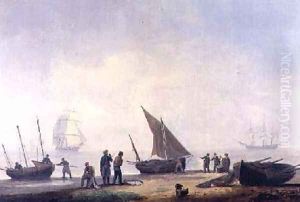 Fisherfolk on a Beach with Vessels Offshore 1825 by Thomas Luny